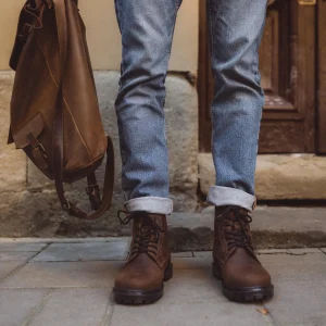 Mens Brown Leather Work Boots Fur Lined Combat