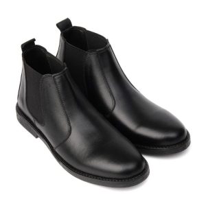 Black Leather Chelsea Boots Classic Slipon Style
