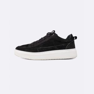 Men's Black Canvas Sneakers With White Platform Sole