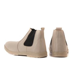 Men's Beige Leather Chelsea Boots Light Grey Slipon