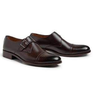 Single Monk Strap Cap Toe Brogue Dress Shoe
